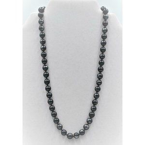 8mm Genuine Hematite Beaded Necklace 28" Long